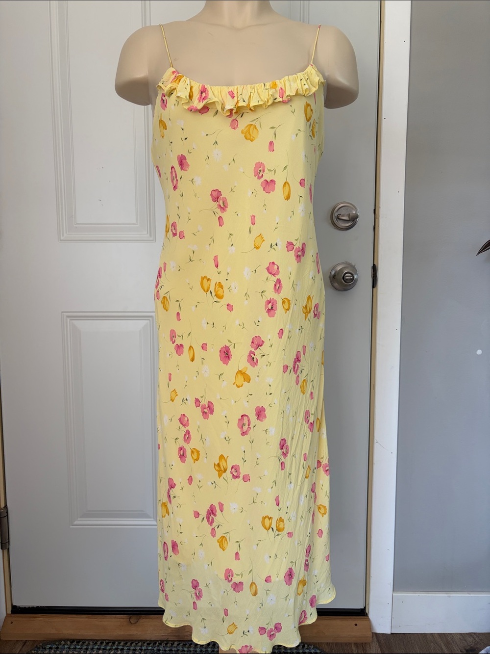 Ralph Lauren Yellow Floral Ruffle-Trim Midi Slip Dress